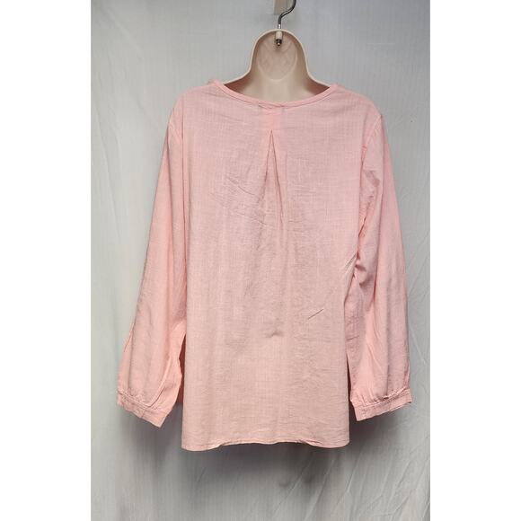 Love U. Dear Round Neck Pleated Front Accent Button Front Blouse Size 1X Pink - Picture 4 of 7